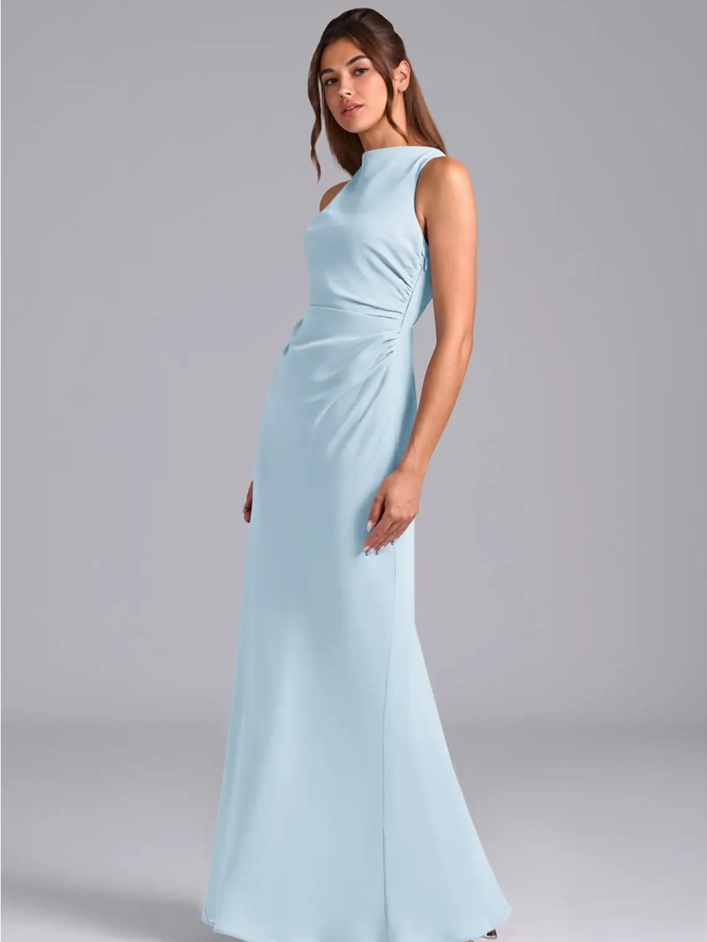Azazie Evadne Sky Blue Sheath Pleated Chiffon Bridesmaids Dress